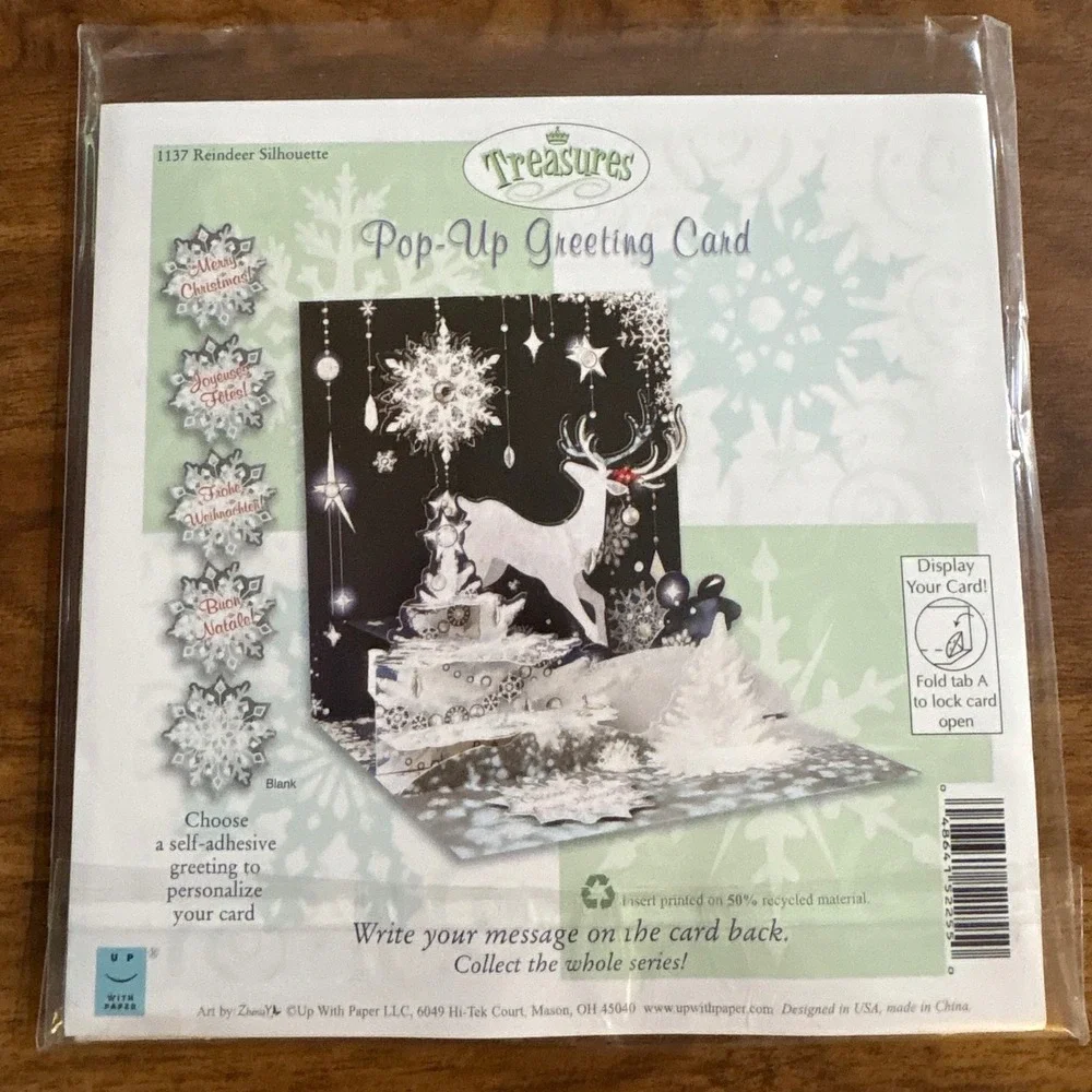 2 Treasures Christmas Pop-Up Greeting Cards‎ Festive Holiday Card Set Reindeer
